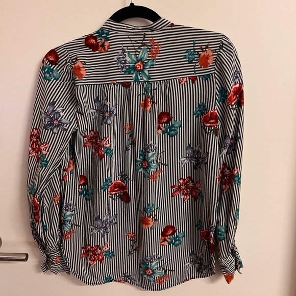 LOFT Striped and Floral Print Blouse, XS - Picture 3 of 5
